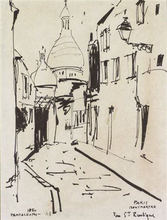 Ideo Pantaleoni, Paris Montmartre, Rue St Rustique e Sacre Couer, 1948, china...