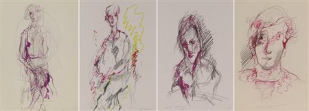 Ernesto Treccani, Figure, lotto di 4 tecniche miste su carta, cm. 30x21...