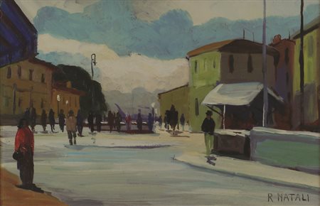 Renato Natali, Senza titolo, olio su tavola, cm. 20x30, firmato in basso a...
