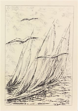 Oppici, Senza titolo, 1977, carboncino su carta, cm. 59x42, firmato e datatoa...