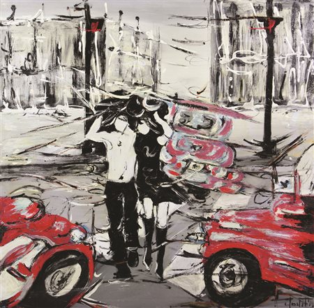 Carla Insalata, Il Traffico Urbano, 2004, olio e acrilico su tela, cm. 65x65,...