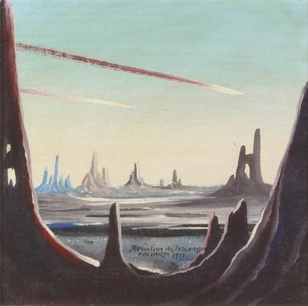 Mariolino Da Caravaggio, Senza titolo, 1977, olio su cartone telato, cm....