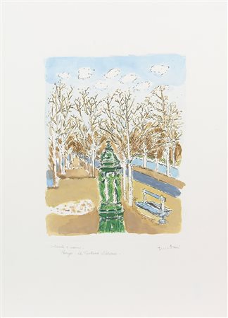 Orfeo Tamburi, Parigi. La Fontana Wallace, incisione su carta colorata a...