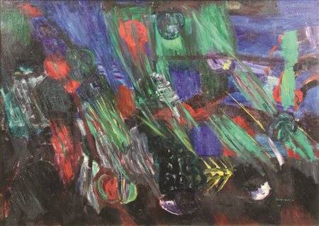 Bruno Cassinari, Fiori, 1960, olio su tela, cm. 71x98, firmato e datato in...
