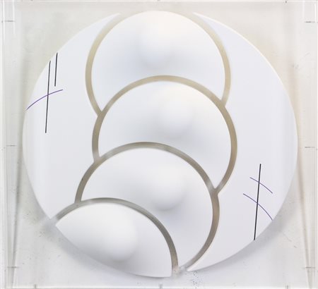 Andrea Bassani, Senza titolo, acrilico su tele sagomate entro teca di...