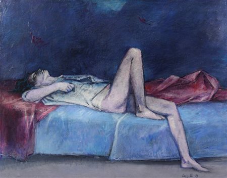 Giovanni Cappelli, Figura di notte, 1993, olio su tela, cm. 80x100, firmato e...