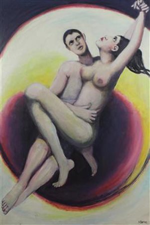 Pompeo Borra, Paolo e Francesca, 1964, olio su tela, cm. 144,5x100, firmato...