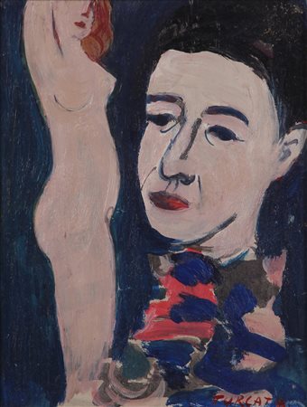 Giulio Turcato, Autoritratto con Nudo, 1954-1956, olio su tavola, cm. 21x16,...