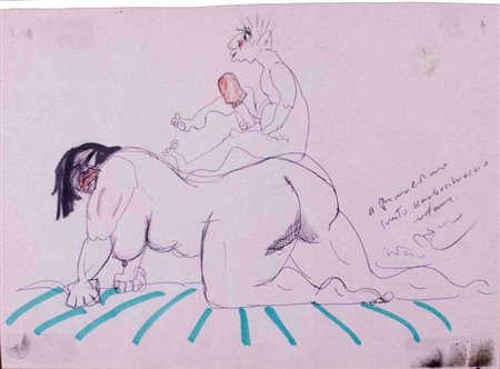 Federico Fellini (Rimini 1920 - Roma 1993), 7 disegni Scarabocchio...