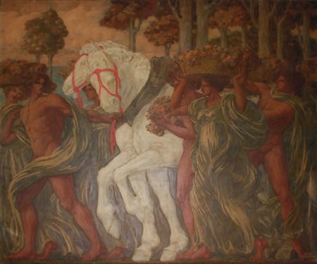 Guido Marussig (Trieste 1885 - Gorizia 1972), Scena campestre con uomini e...