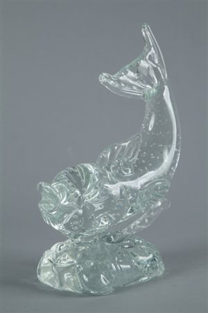 BAROVIER & TOSO Figura di pesce, anni'40. Vetro a bollicine. Altezza cm 25.