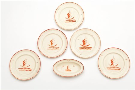 RICHARD-GINORI SAN CRISTOFORO, Milano.Cinque piatti e una raviera di un...