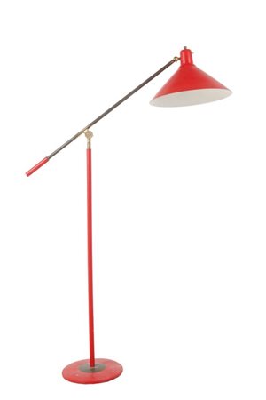 UNA LAMPADA DA TERRA, anni '50. Ghisa, alluminio laccato, ottone. Altezza cm...