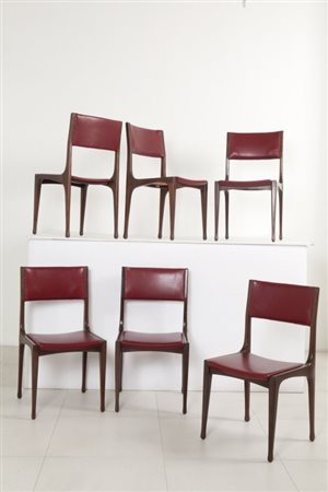 CARLO DE CARLISei sedie "693" per CASSINA, 1959. Legno di noce tinto...