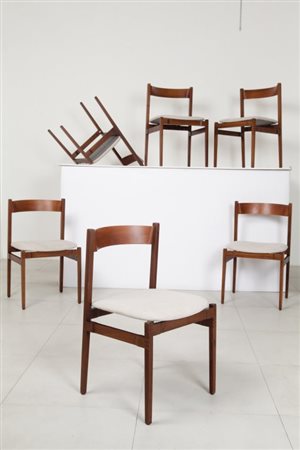 GIANFRANCO FRATTINI Sei sedie "101" per CASSINA, 1959. Legno di teak, sedili...