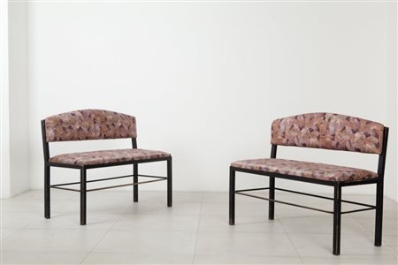 DUE PANCHETTE, anni '60Ferro verniciato, imbottiture rivestite in tessuto....