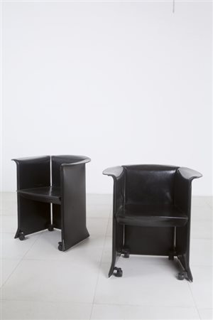 ISAO HOSOE Due poltroncine su rotelle "Artù" per CASSINA, 1991. Struttura di...