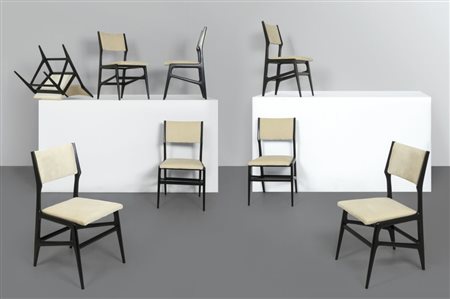 GIO PONTI Un insieme di otto sedie per CASSINA, circa 1955. Legno laccato,...