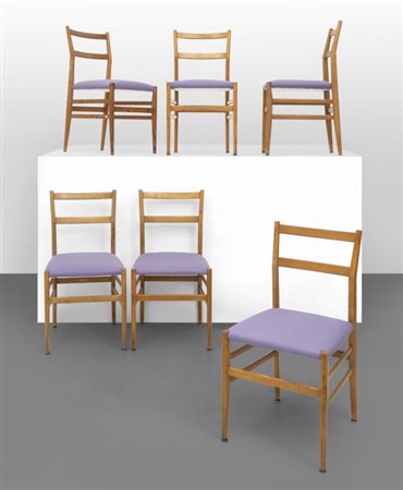 GIO PONTI Sei sedie "Leggera" per CASSINA, 1951. Legno di frassino, sedute...