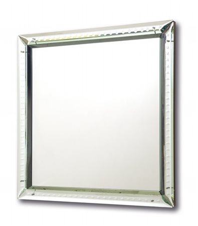 UNO SPECCHIO DA PARETE, anni '40Cristallo colorato molato argentato,...