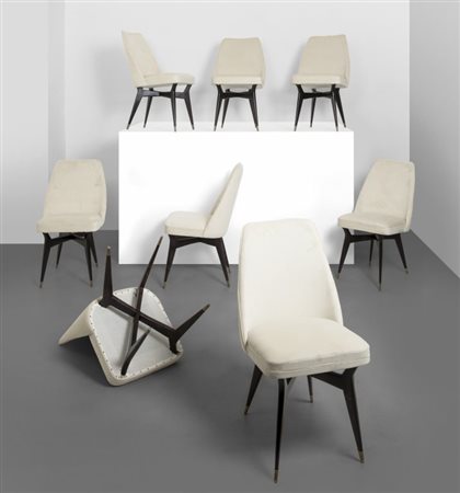 MELCHIORRE BEGA Otto sedie per ALTAMIRA (modello AB 100), 1954. Legno tinto...
