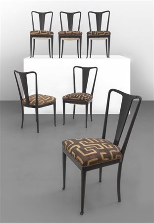 GUGLIELMO ULRICH Sei sedie, circa 1940. Legno ebanizzato, imbottitura...