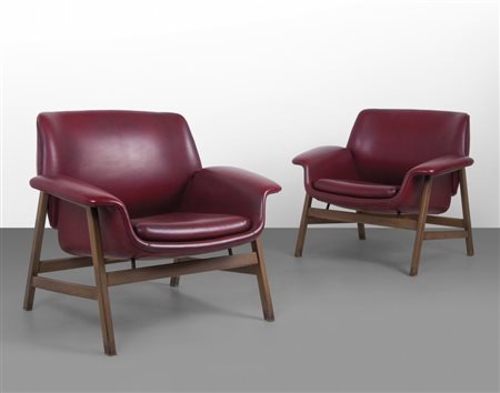 GIANFRANCO FRATTINI Due poltrone "849" per CASSINA, 1957. Legno di faggio,...