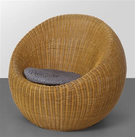 GIOVANNI TRAVASAUna poltrona "827" per VITTORIO BONACINA, 1966. Midollino...