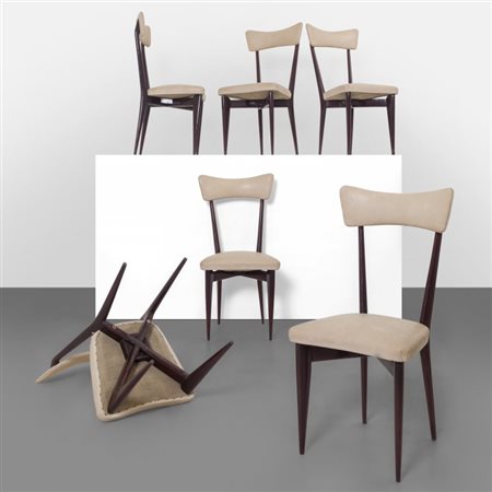 ICO E LUISA PARISI Sei sedie per ARIBERTO COLOMBO, 1945. Legno di mogano,...