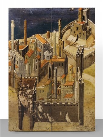 UN ARMADIO DA INCASSO, anni '60. Con due ante in legno rivestito con...