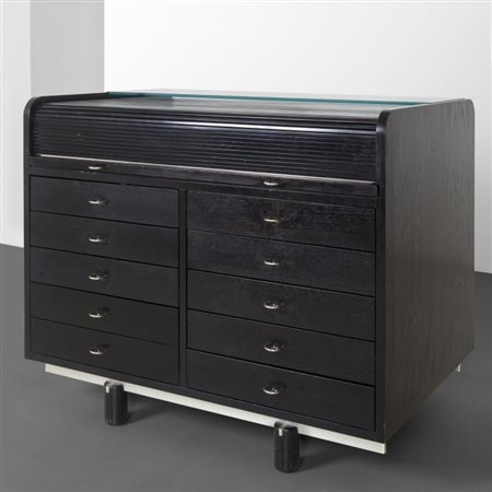 GIANFRANCO FRATTINIUna scrivania a rullo per BERNINI, circa 1967. Legno...