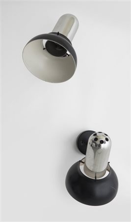 GINO SARFATTI Due lampade a parete "8" per arteluce, 1958. Alluminio lucido,...