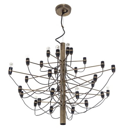 GINO SARFATTI Un lampadario "2097/30" per ARTELUCE, 1958. Metallo cromato....