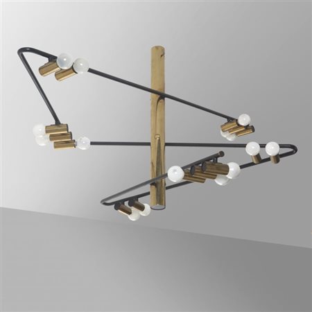 BIANCARDI & JORDAN (Editore)Un lampadario, circa 1956.Ottone lucido e...