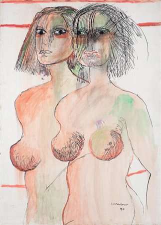 Bruno Cassinari Piacenza 1912 - Milano 1992 Due figure, 1990 Tecnica mista su...