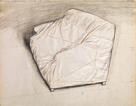 Christo Gabrovo 1935 Wrapped Couch (Project), 1973 Carboncino, tessuto e...