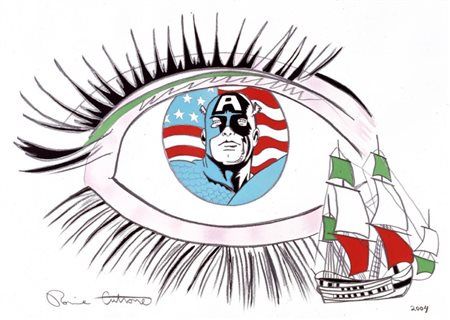 Ronnie Cutrone New York 1948 Capitan America, 2004 Tecnica mista su carta,...