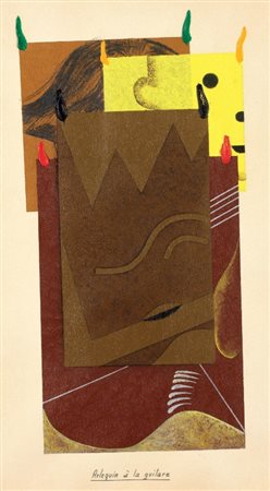 Aldo Mondino Torino 1939 - 2005 Arlequin à la guitare Tecnica mista su carta,...