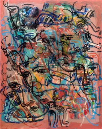 Sandro Chia Firenze 1946 Volti, (1997-98) Tecnica mista su tela, cm. 76x60,6...