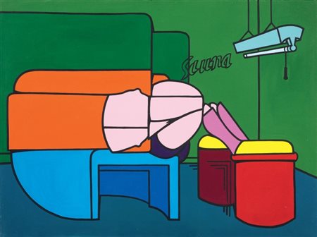 Valerio Adami Bologna 1935 Sauna, 1969-1970 Olio su tela, cm. 97,3x130 Firma,...