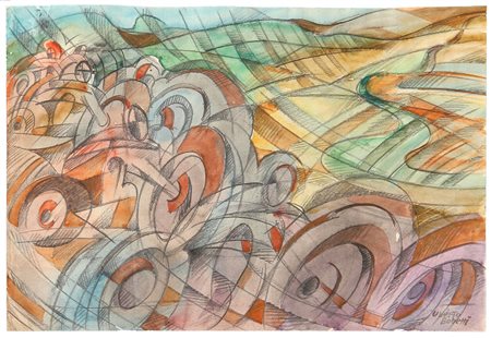 Uberto BONETTI Viareggio 1909 - 1993 Lago di Garda - Motociclisti, anni 30,...