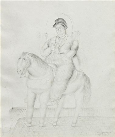 Fernando BOTERO Medellin 1932 El presidente, 1971, disegno su carta, cm. 43 x...
