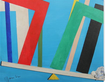 Aldo MONDINO Torino 1938 Torino 2005 Le bilance, olio e tecnica mista su...