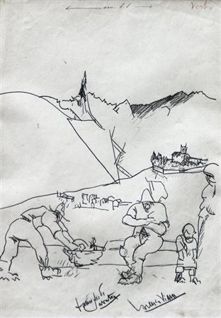 Lorenzo VIANI Viareggio 1882 Ostia 1936 Monte Carchio, 1920, matita su carta,...