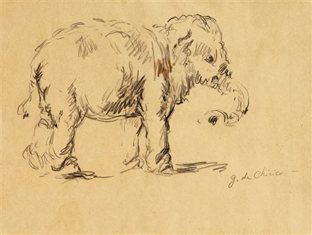 Giorgio DE CHIRICO Volos 1888 Roma 1978 Elefantino, anni 50, grafite su...