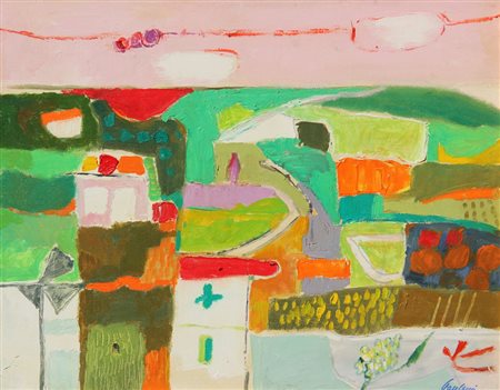 Enrico PAULUCCI Genova 1901 Torino 1999 Langhe a primavera, 1971, olio su...