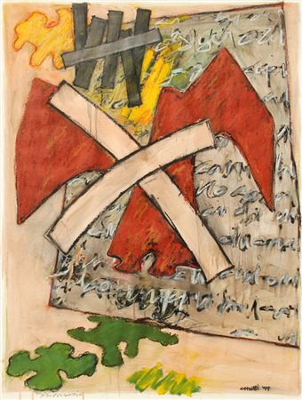 Mino CERETTI Milano 1930 Provvisorio, 1999, pastelli a olio e olio su carta,...