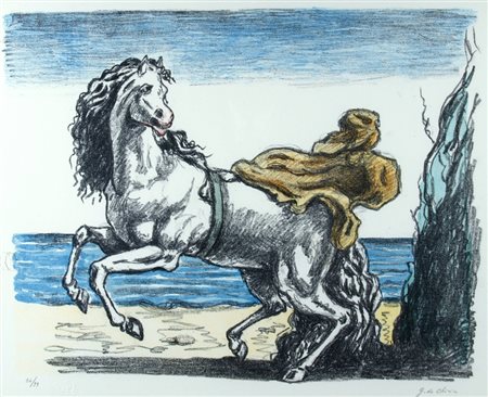DE CHIRICO GIORGIO (Volos 1888 - Roma 1978) "Cavallo sulla spiaggia"...