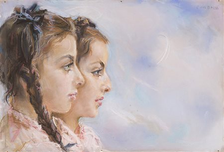 Elica Balla ( 1914 - 1995) "Ritratto di due fanciulle" pastello su carta (cm...