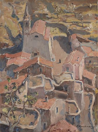 Emanuele Martinengo (Savona 1889 - 1962) "Veduta di paese a volo d'uccello"...